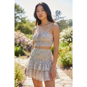 Sky to Moon Floral Two Piece Set Size Small Skirt Crop Top Boho Cottagecore Ties